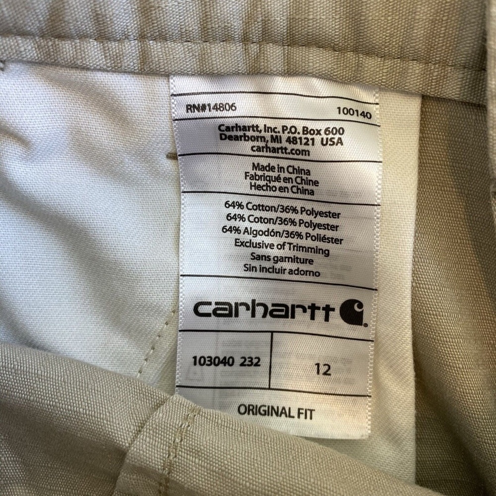 Carhartt Womens Original Fit Smithville Shorts Size 12 Tan Roll Tab Sides Safari - Picture 11 of 12